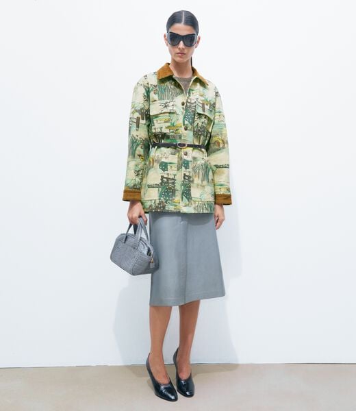 tory burch printed denim barn jacket