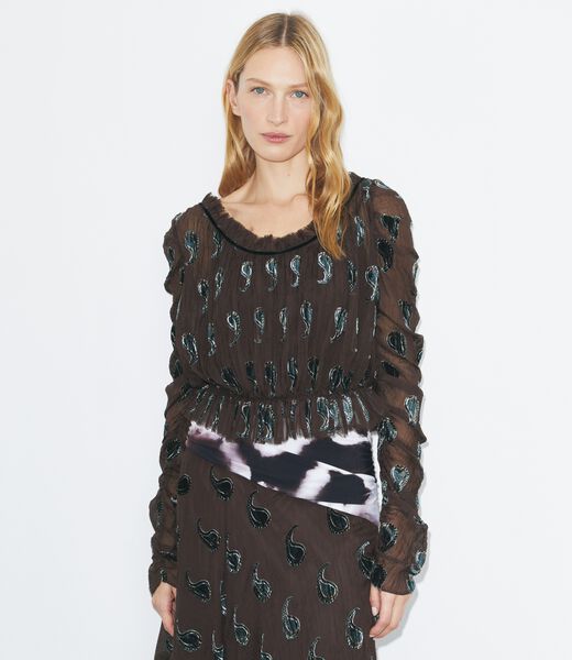 tory burch بلوزة مخملية مجعدة