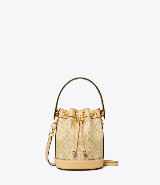 tory burch t monogram raffia mini bucket bag