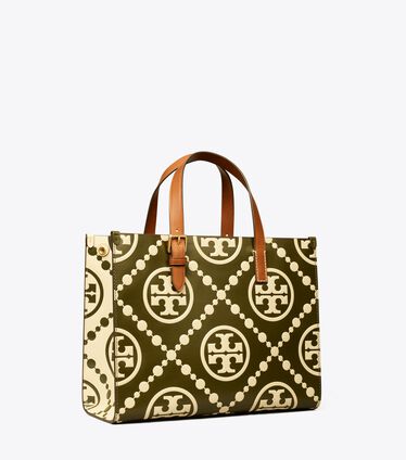 T Monogram Contrast Embossed Small Tote
