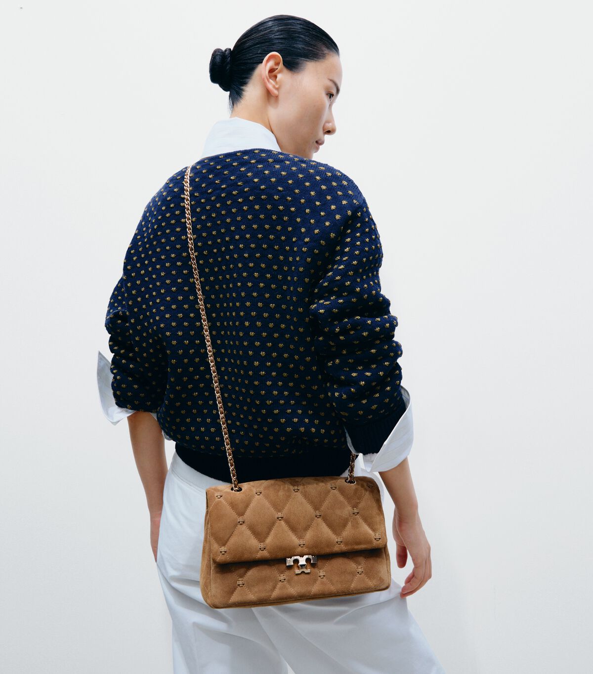 tory burch bunny knot suede shoulder bag