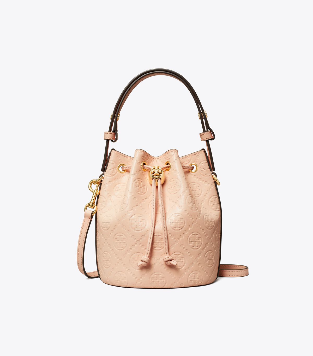 tory burch t monogram leather mini bucket bag
