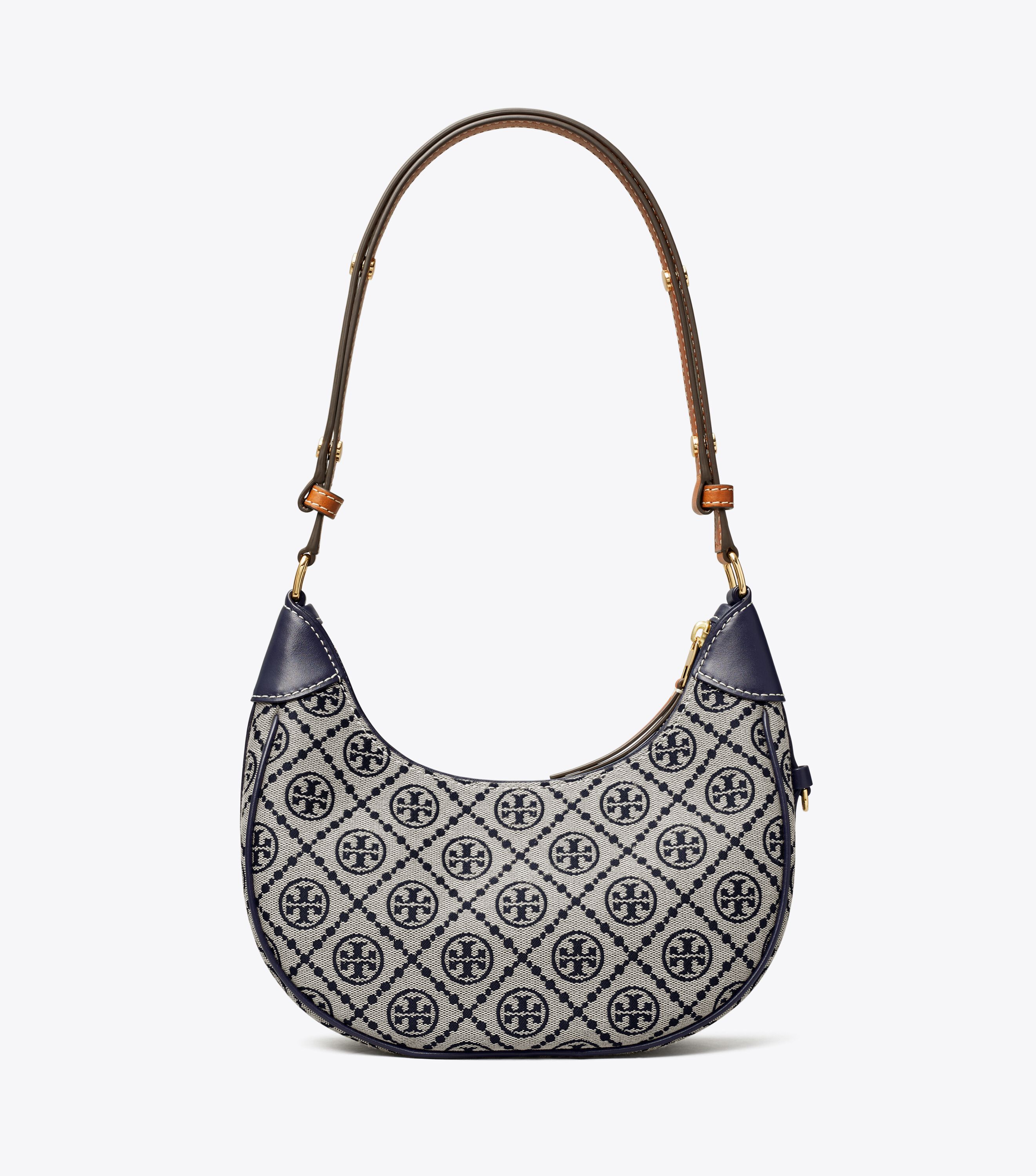 新品 TORY BURCH MONOGRAM MINI CRESCENT BAG Tory Burch Women's T Monogram Jacquard Studded Mini Crescent Bag