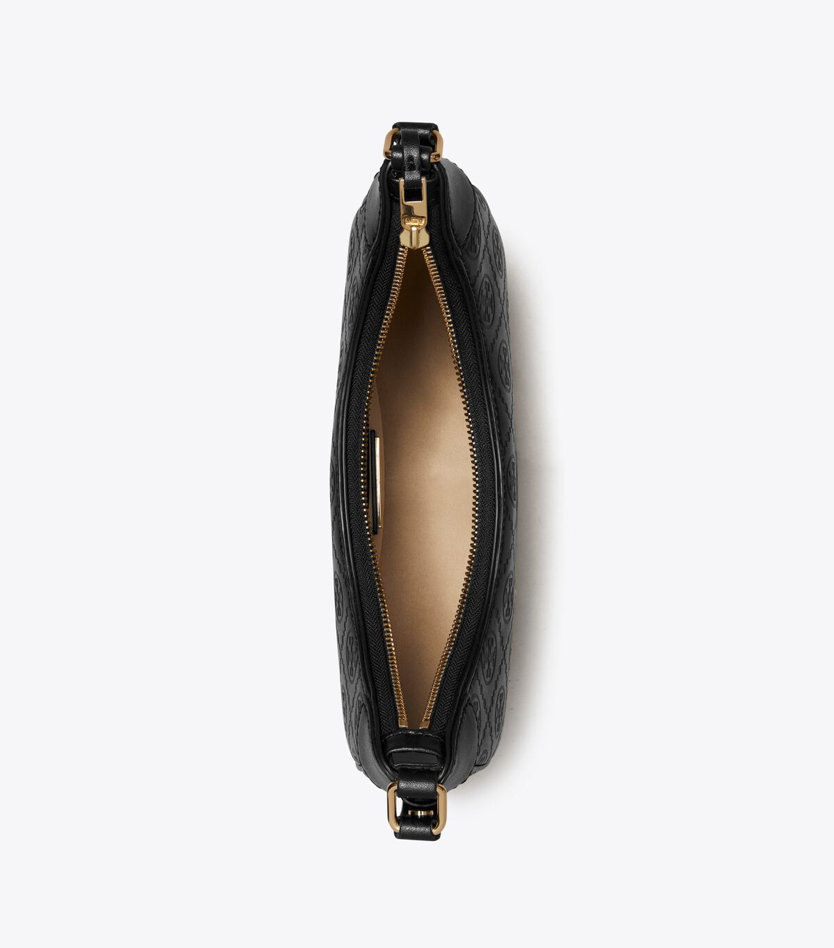 tory burch t monogram leather crescent bag
