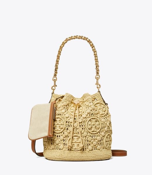 tory burch t monogram raffia bucket bag
