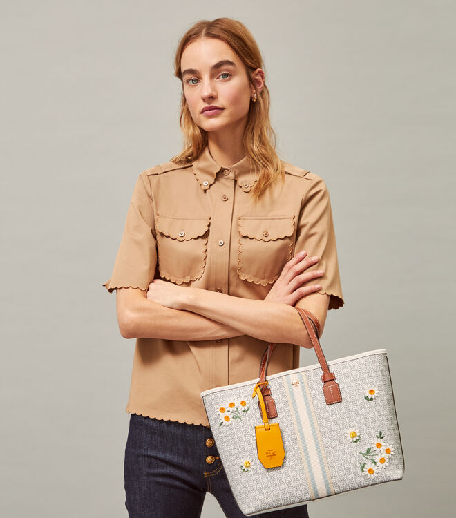 Gemini Link Canvas Applique Small Tote | Tory Burch Navigation | Tory Burch