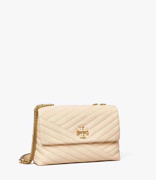 Tory Burch Kira Chevron Small Leather Camera Crossbody In Gray Heron/gold