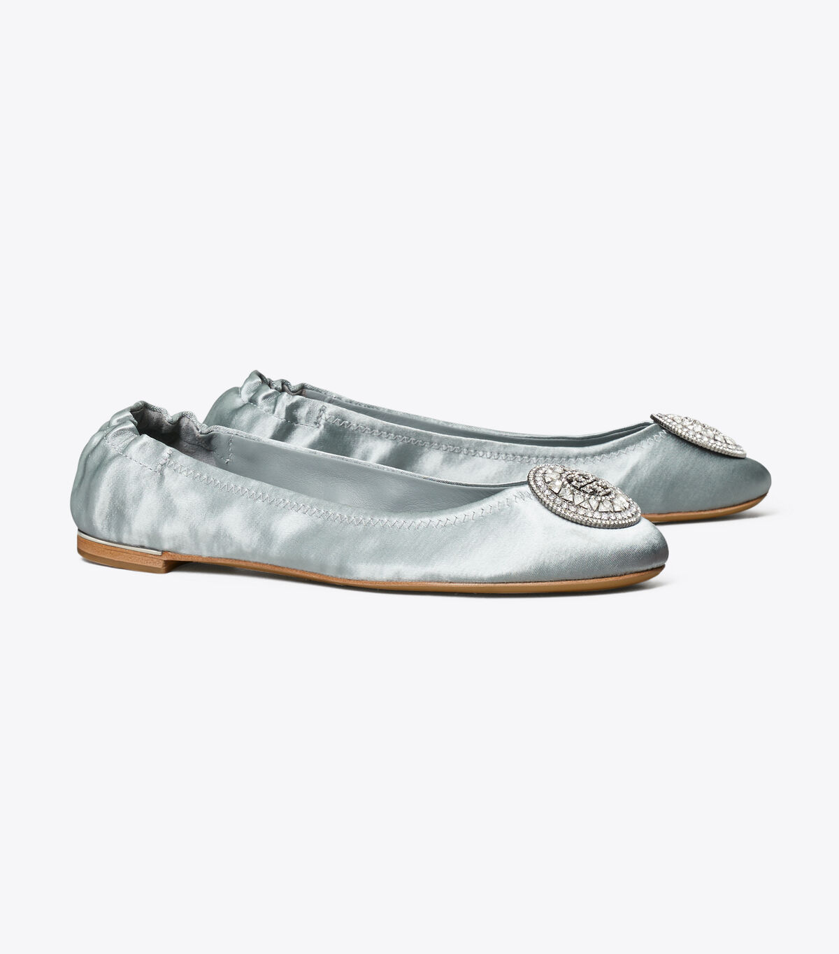 Crystal-Logo Satin Ballet Flat