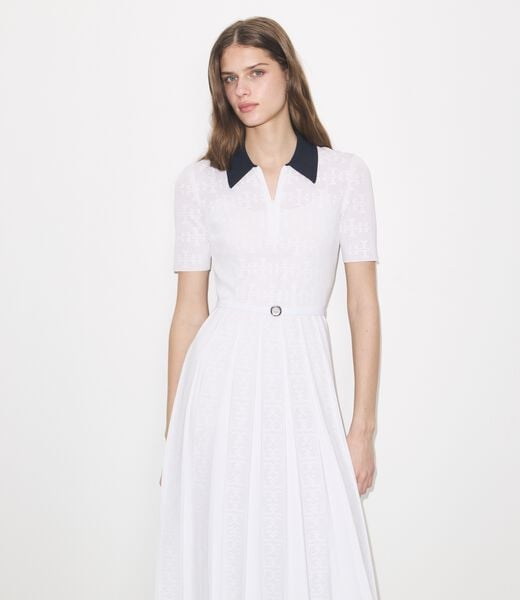 tory burch t monogram pointelle pleated dress
