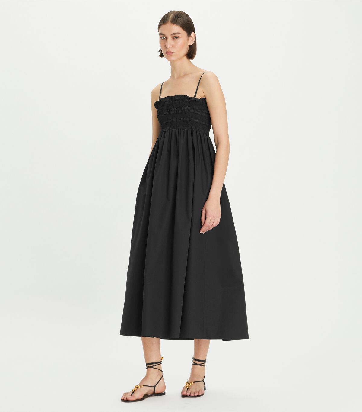 tory burch smocked cotton midi dress