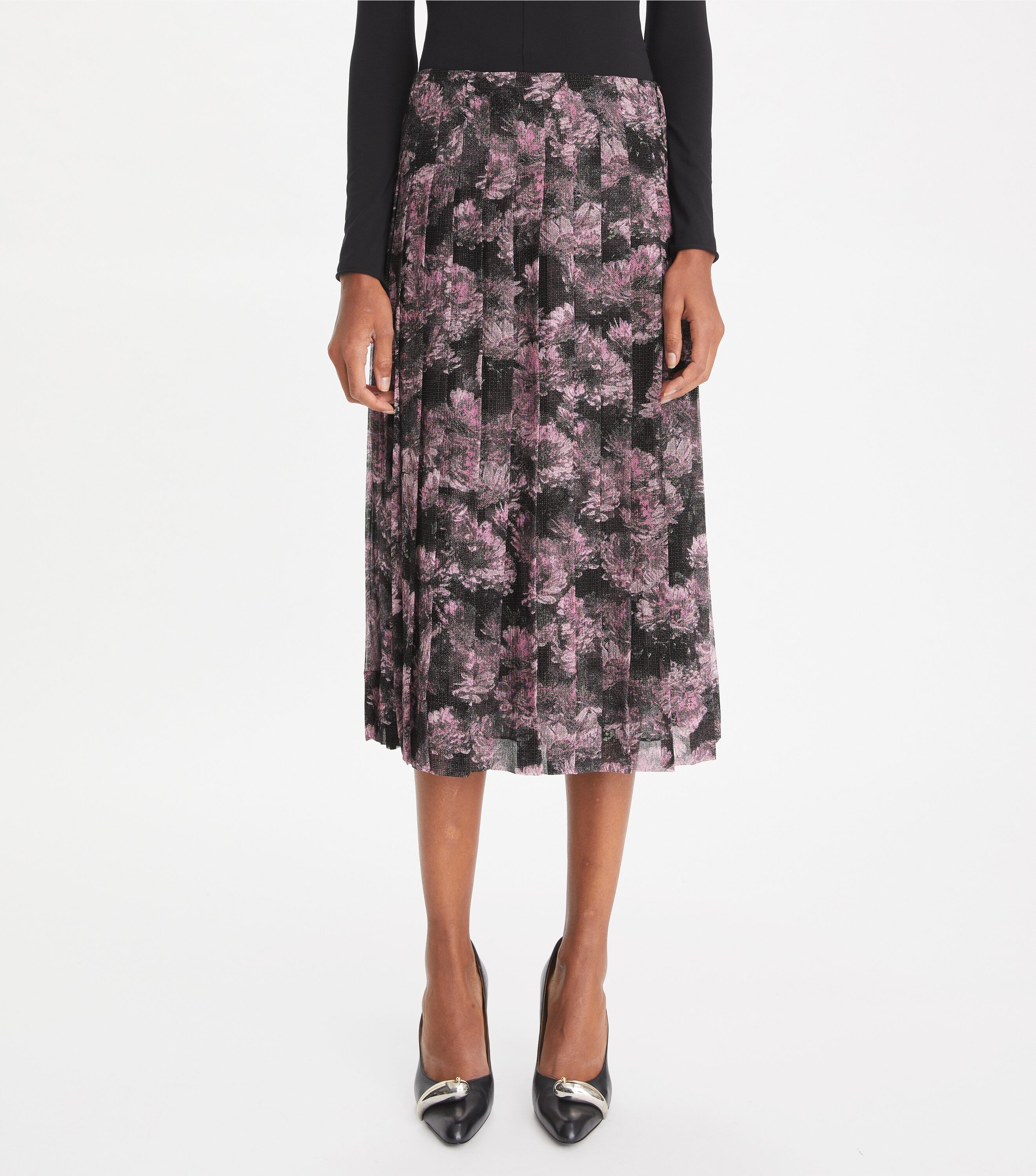 Printed Pleated Silk Skirt, Pink Pixel Floral | Tory Burch UAE