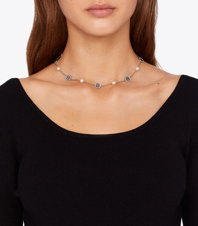 Crystal Pearl Logo Necklace | 50-off-carry-overs | Tory Burch