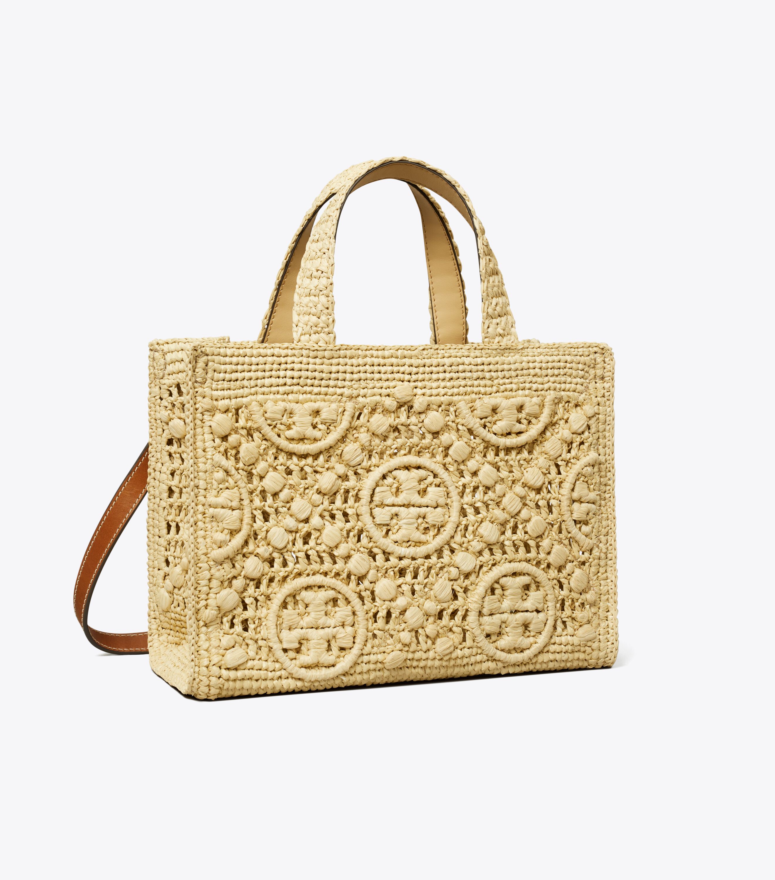 T Monogram Raffia Top-Handle Tote, Natural | Tory Burch UAE