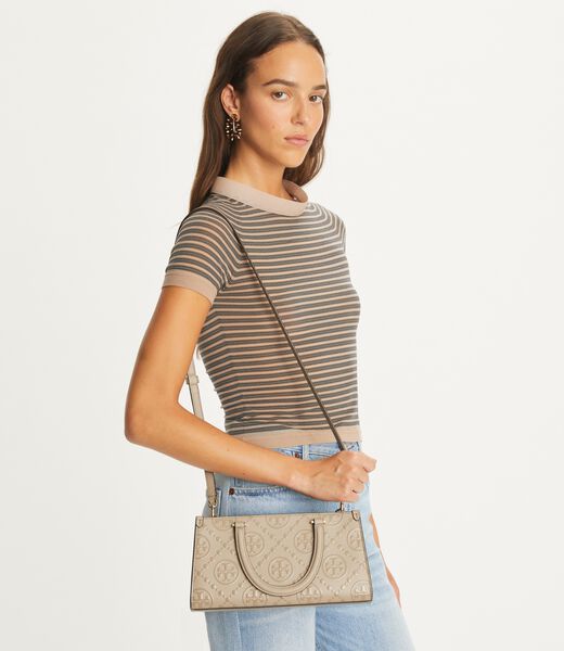 tory burch t monogram embossed small rectangular tote