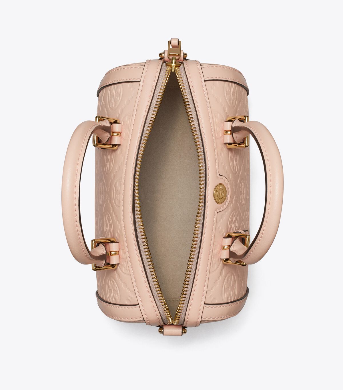 tory burch petite t monogram leather barrel bag