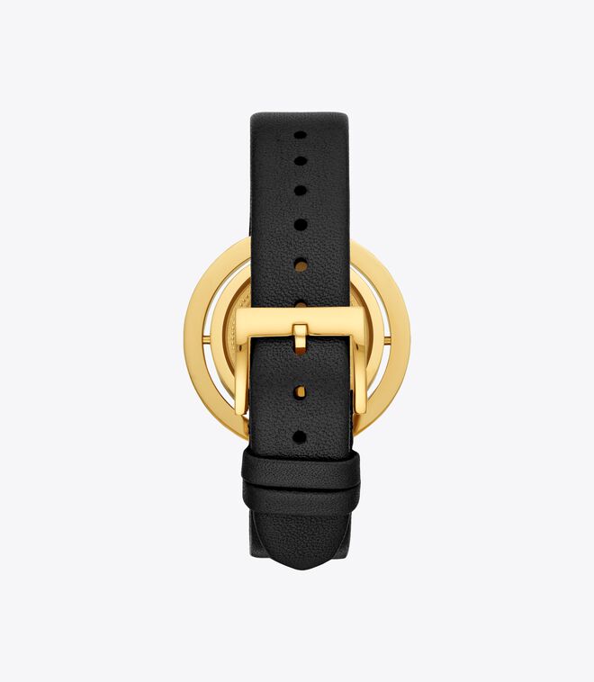 Grier Watch, Black Leather/Gold Tone/Ivory, 26 MM