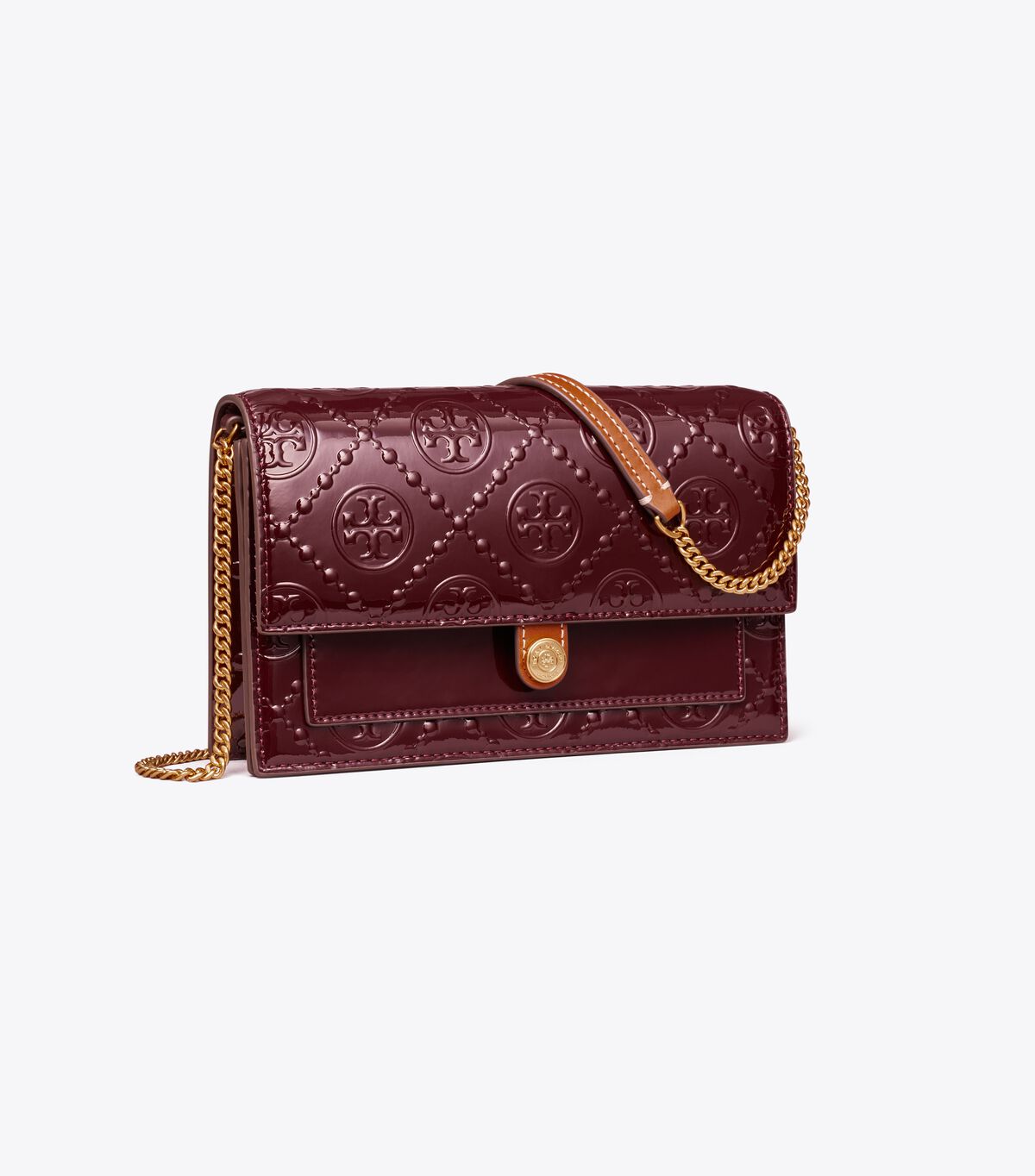 T Monogram Patent Embossed Chain Wallet