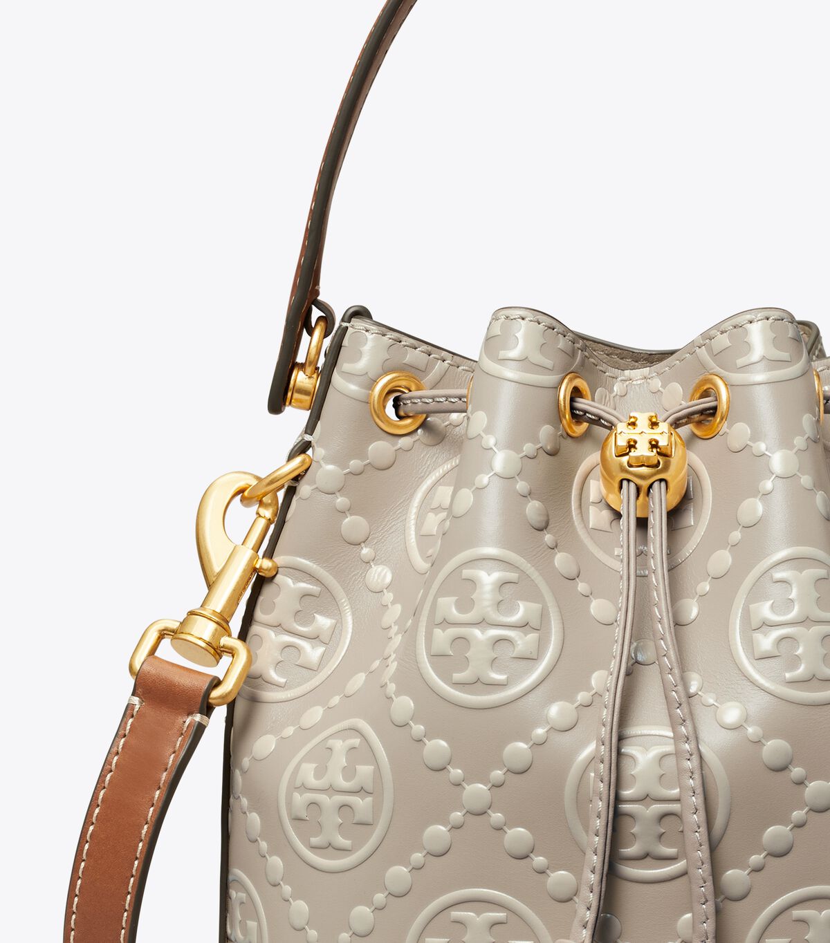 tory burch t monogram contrast embossed bucket bag