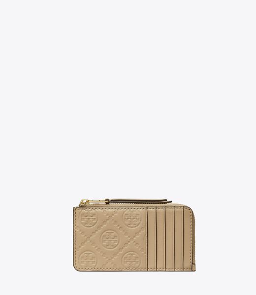 tory burch t monogram leather zip card case
