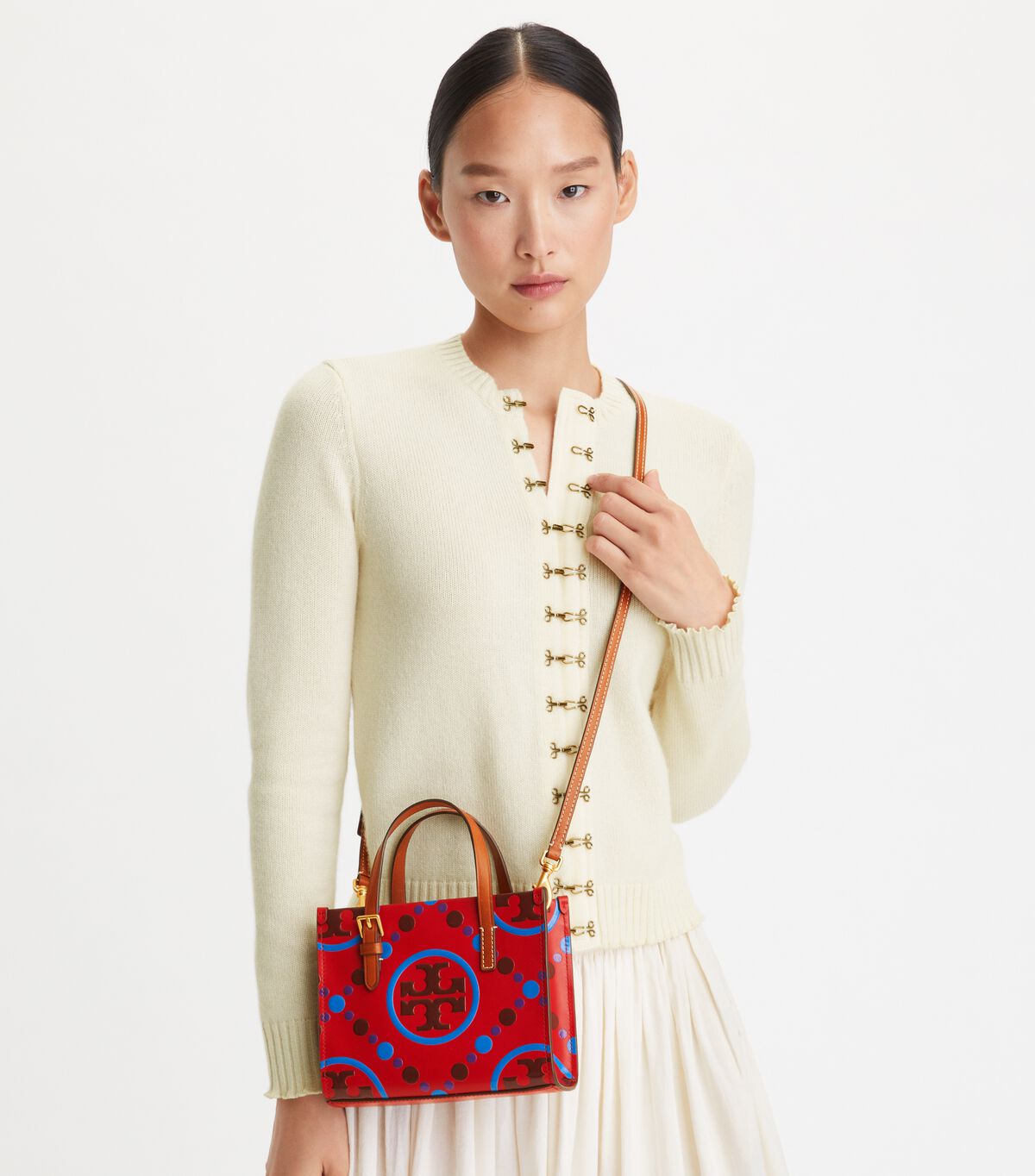 tory burch mini t monogram contrast embossed square tote