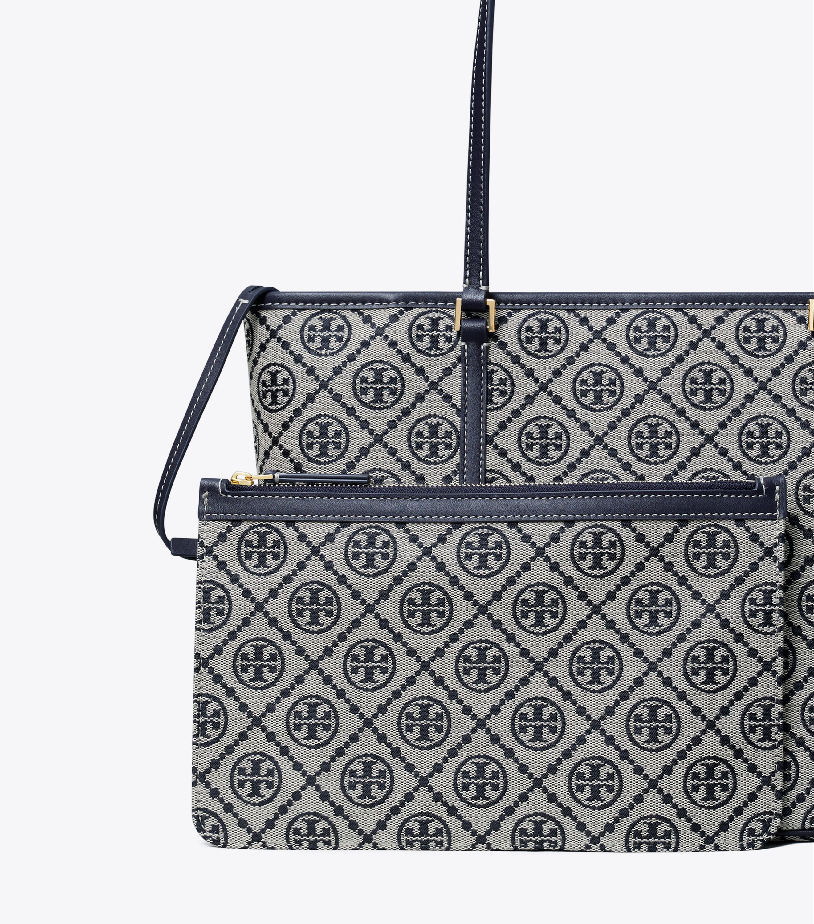 T Monogram Small Zip Tote, Tory Navy | Tory Burch UAE