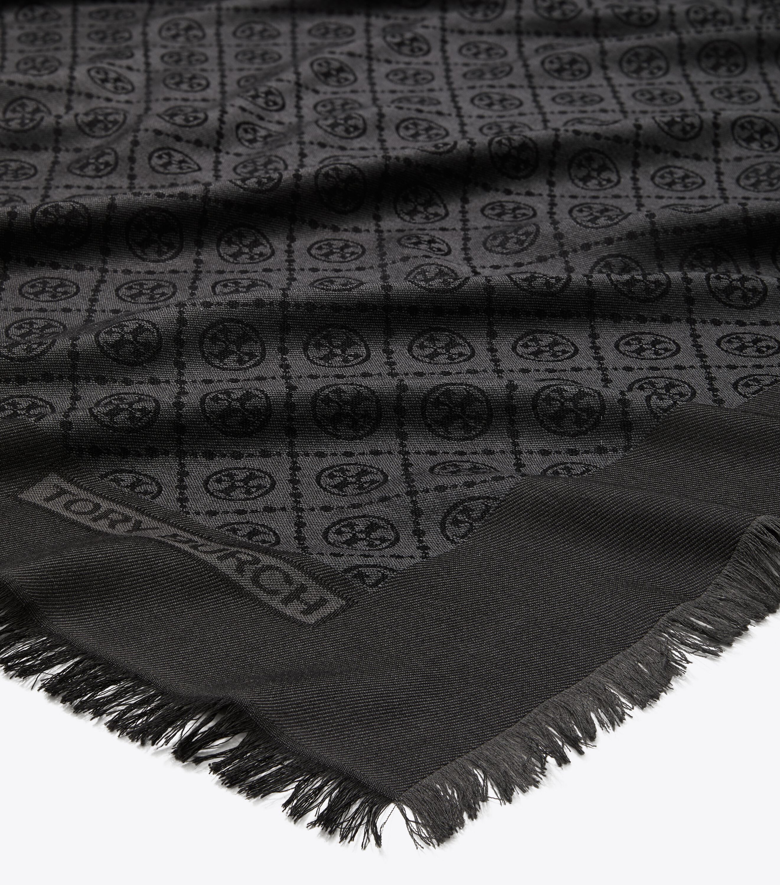 T Monogram Jacquard Traveler Scarf, Black | Tory Burch UAE