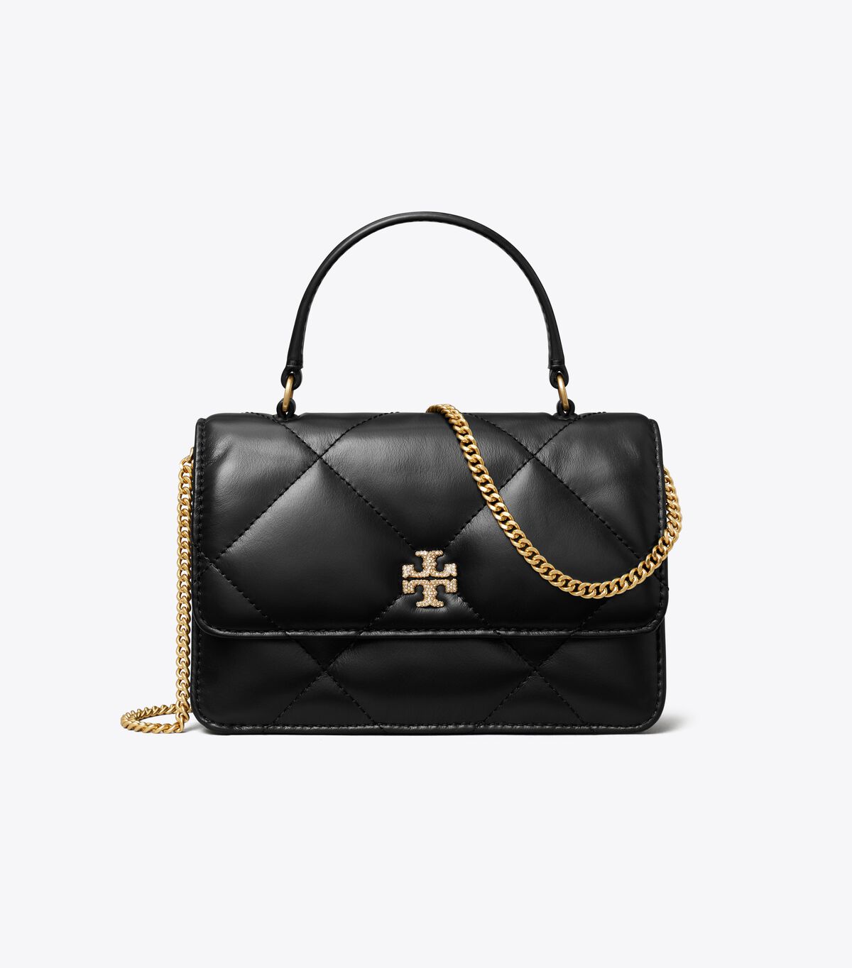 tory burch mini kira diamond quilt pave logo top handle chain wallet