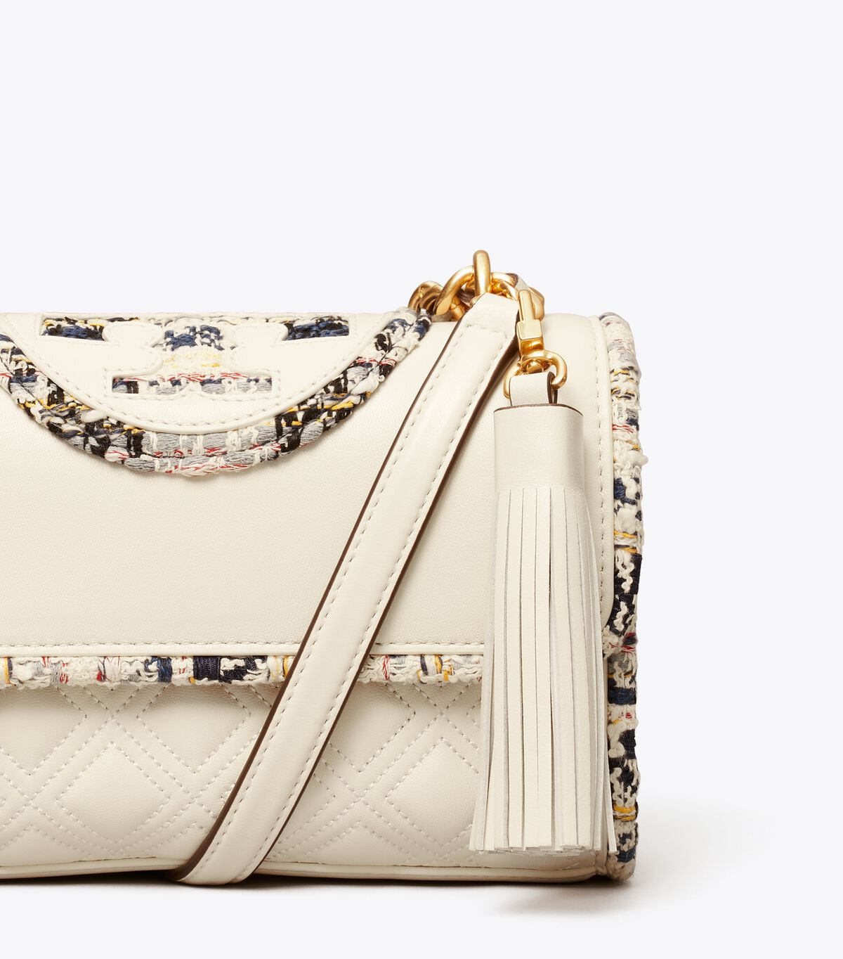 tory burch small fleming tweed border convertible shoulder bag