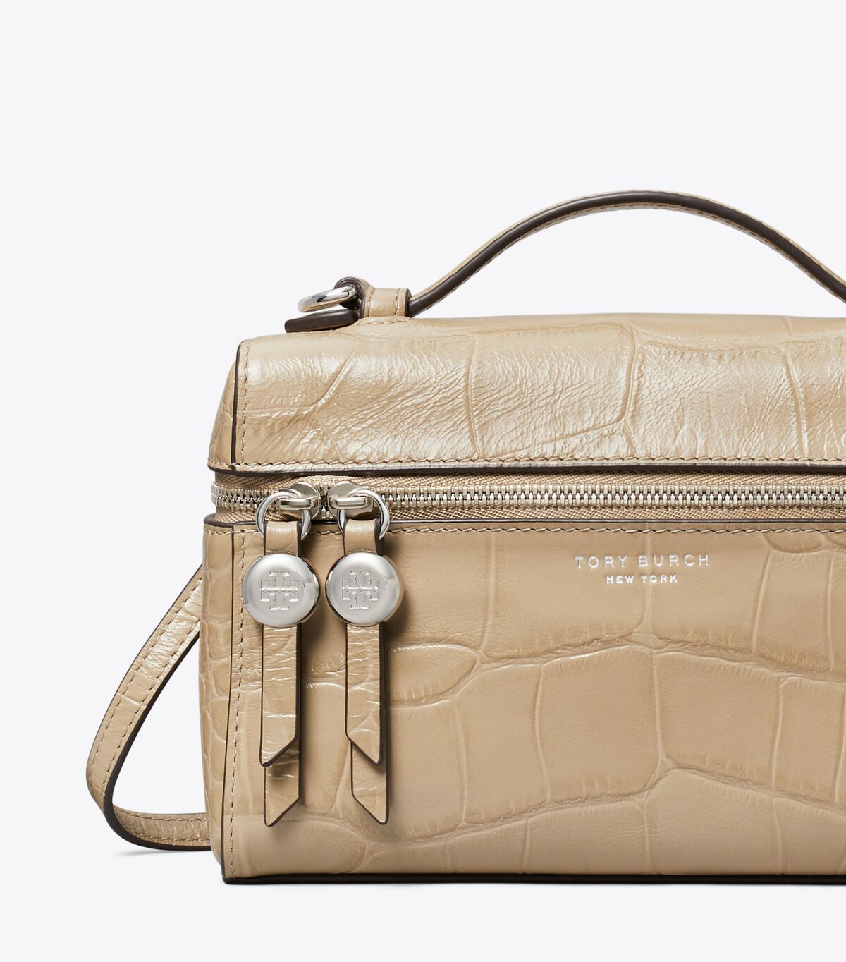 tory burch slim romy croc embossed top handle bag