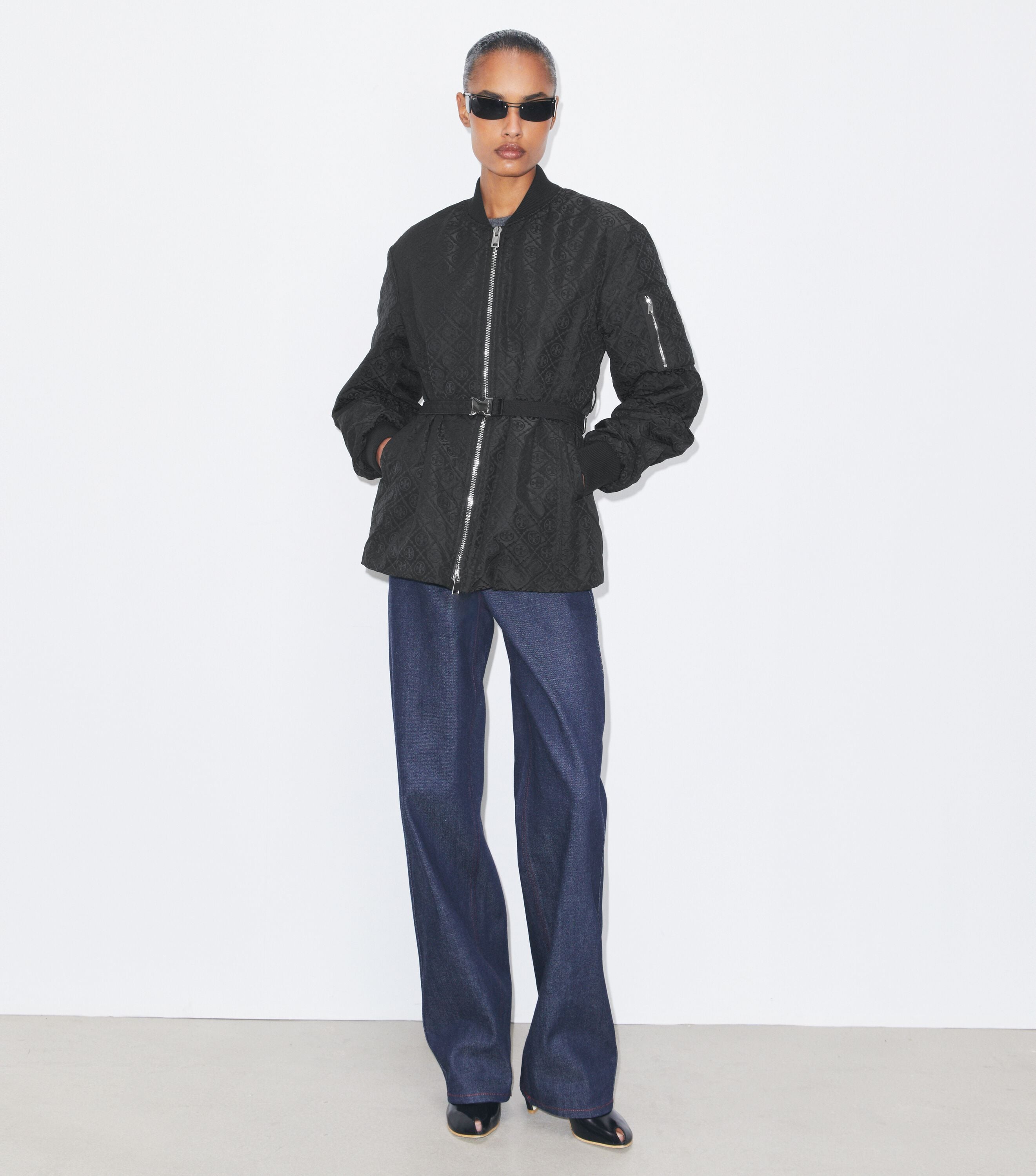 T Monogram Jacquard Zip Jacket, Black T Monogram | Tory Burch UAE