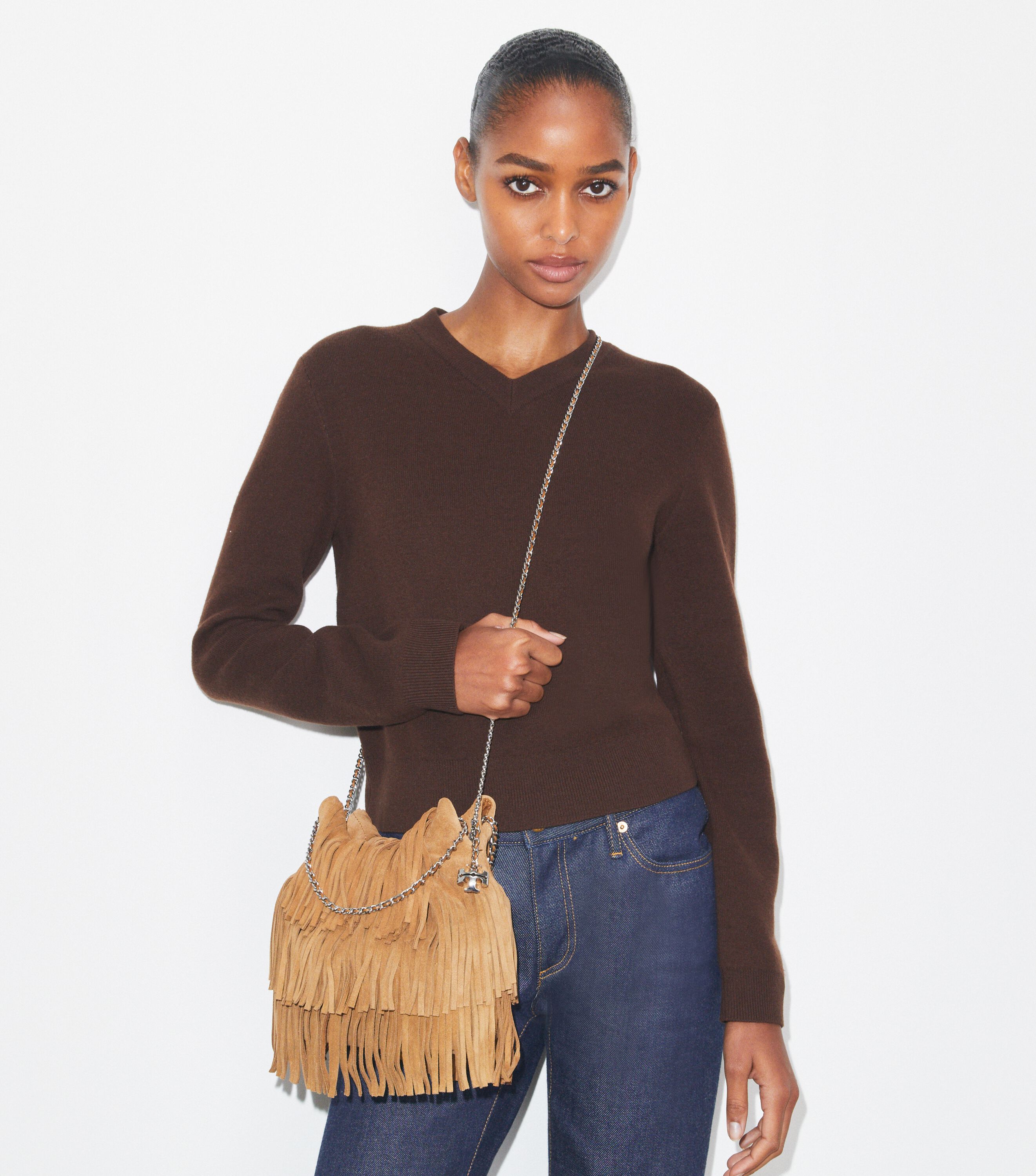 Mini Fleming Fringe Hobo Bag, Wild Tabacco | Tory Burch UAE