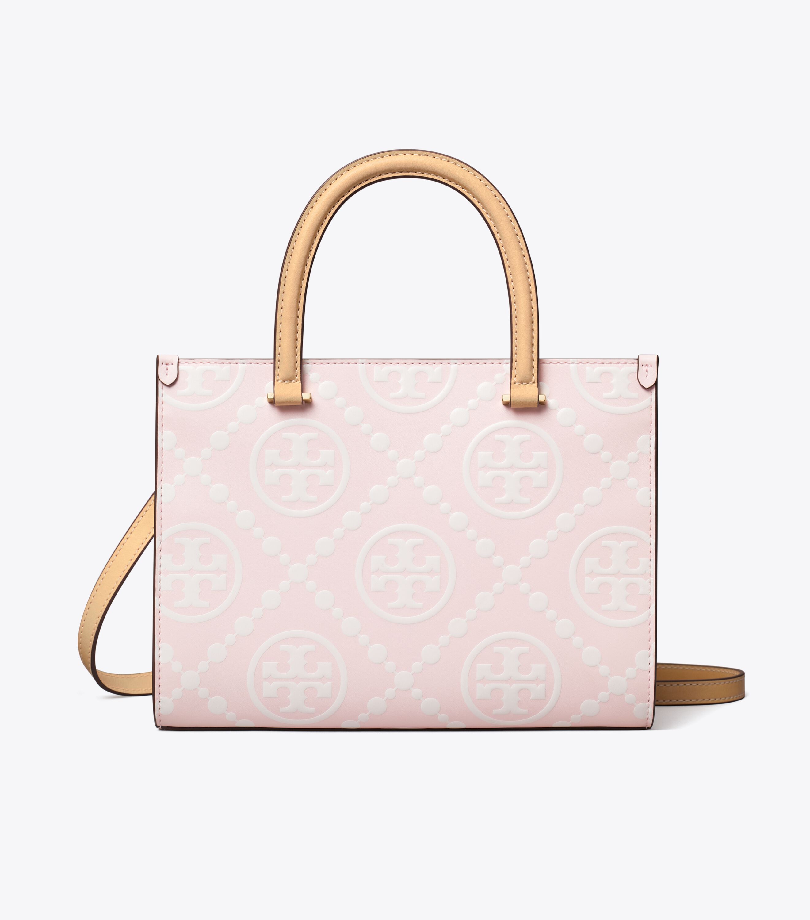 T Monogram Contrast Embossed Top-Handle Tote, Powder Pink | Tory