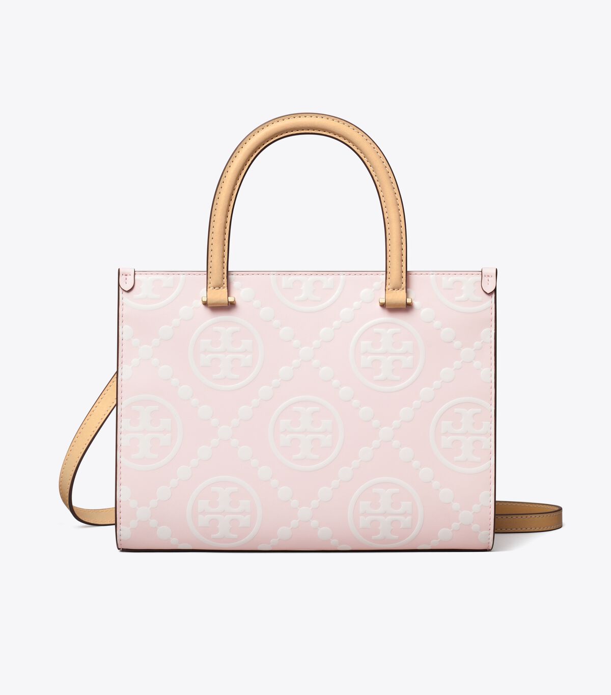 tory burch t monogram contrast embossed top handle tote