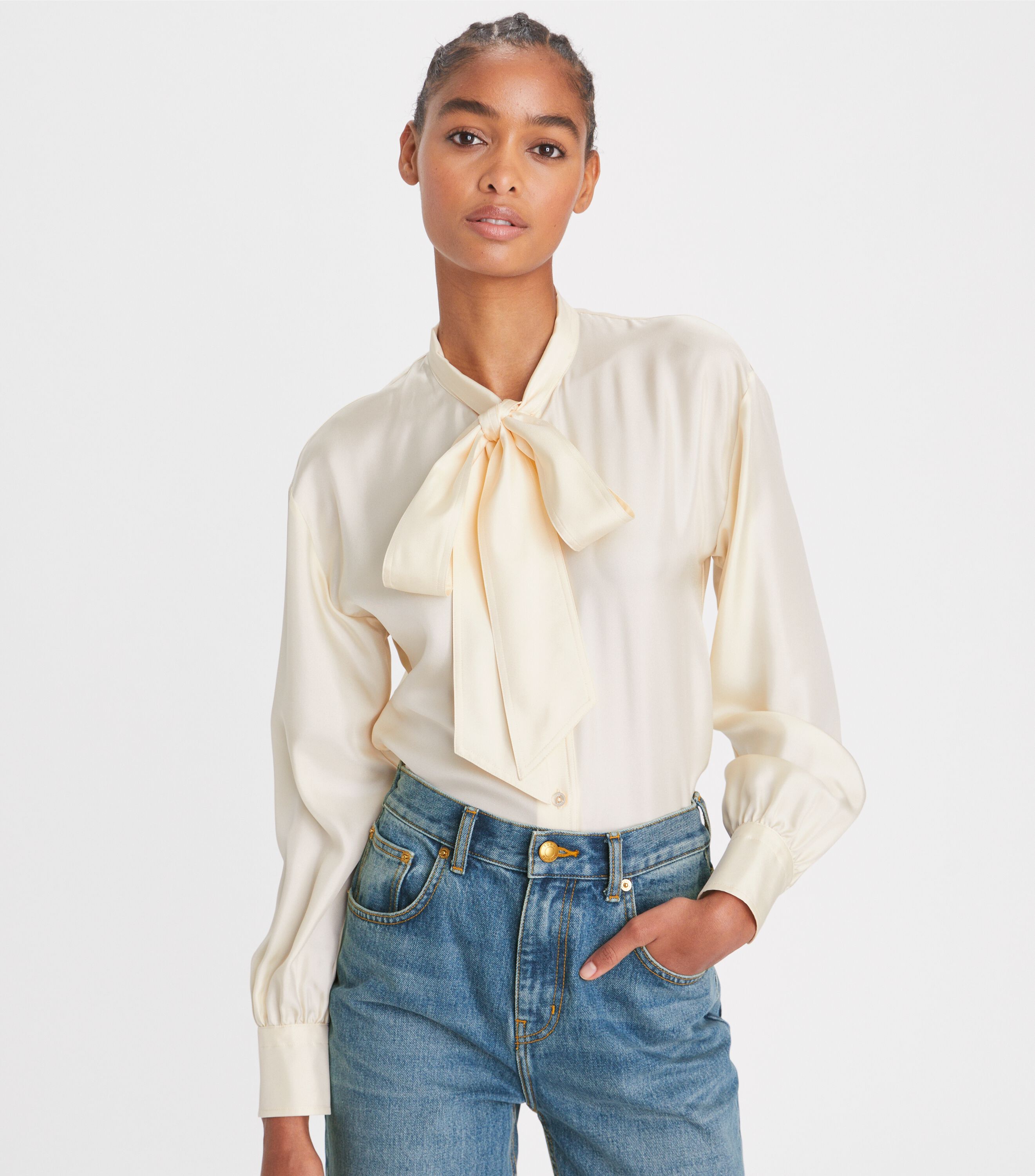 Silk Bow Blouse, New Ivory | Tory Burch UAE
