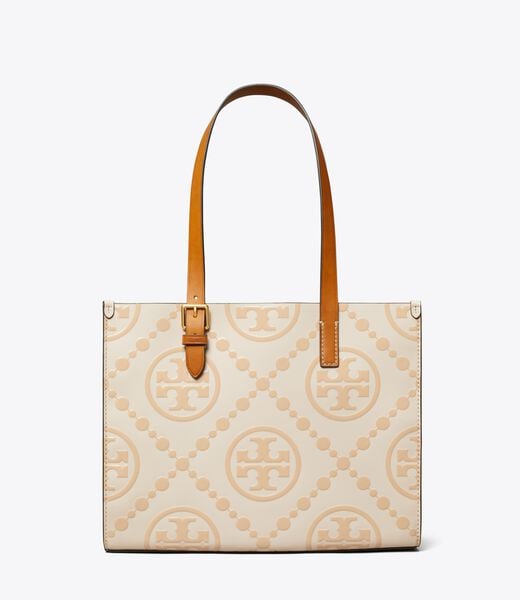 tory burch small t monogram contrast embossed tote