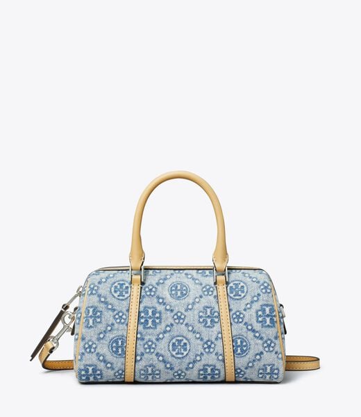 tory burch t monogram denim petite barrel bag
