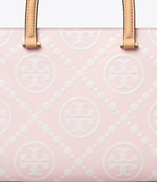 tory burch t monogram contrast embossed top handle tote