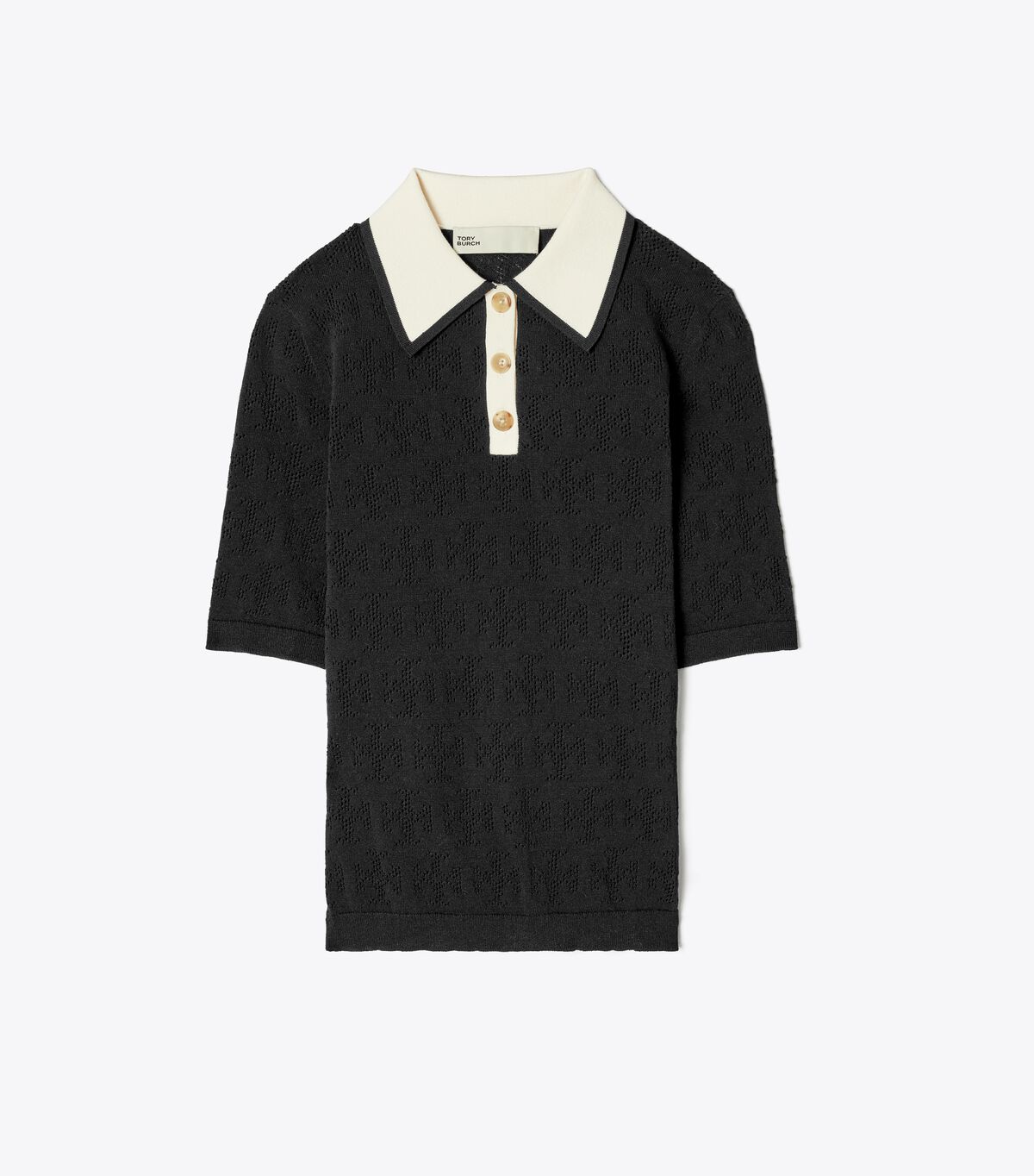 tory burch t monogram cotton pointelle polo