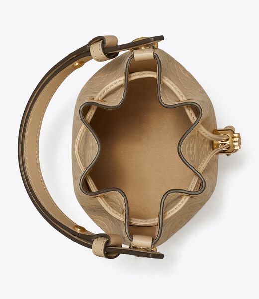 tory burch t monogram leather mini bucket bag