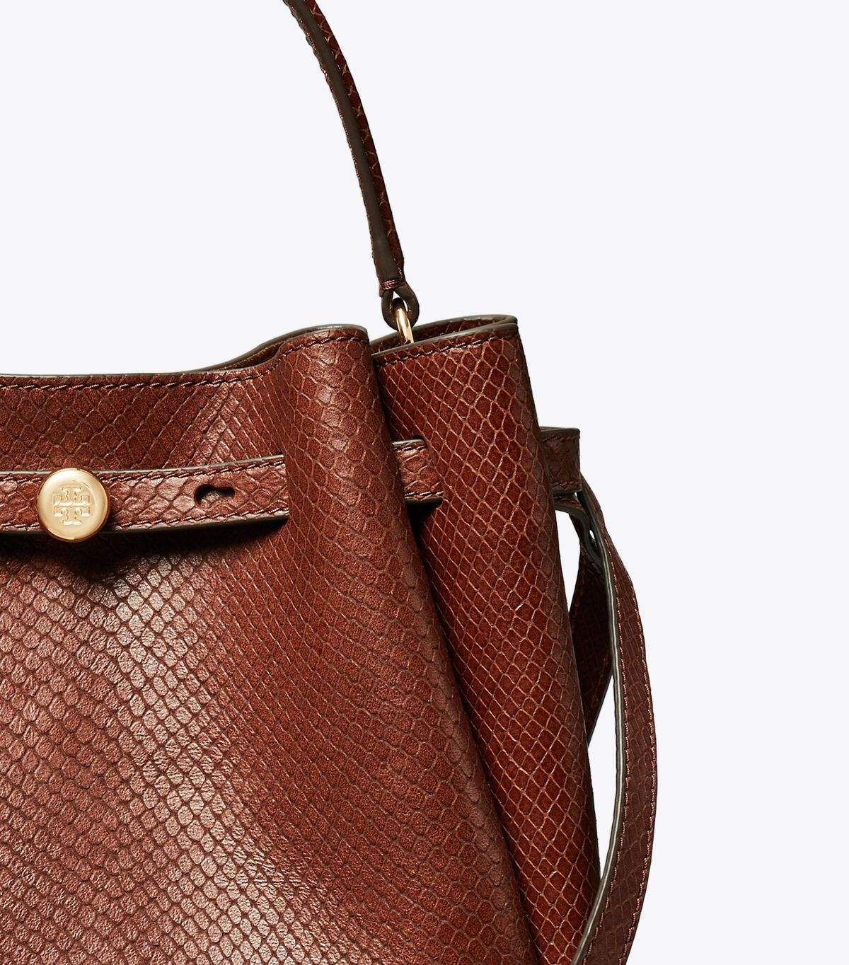 tory burch حقيبة دلو رومي بنقشة ثعبان