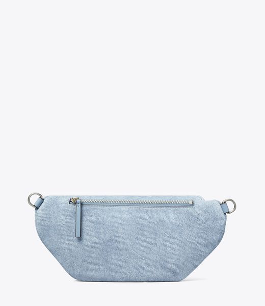 tory burch fleming denim print suede belt bag