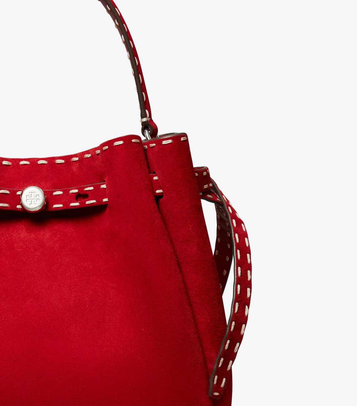 tory burch romy suede pick stitch bucket bag