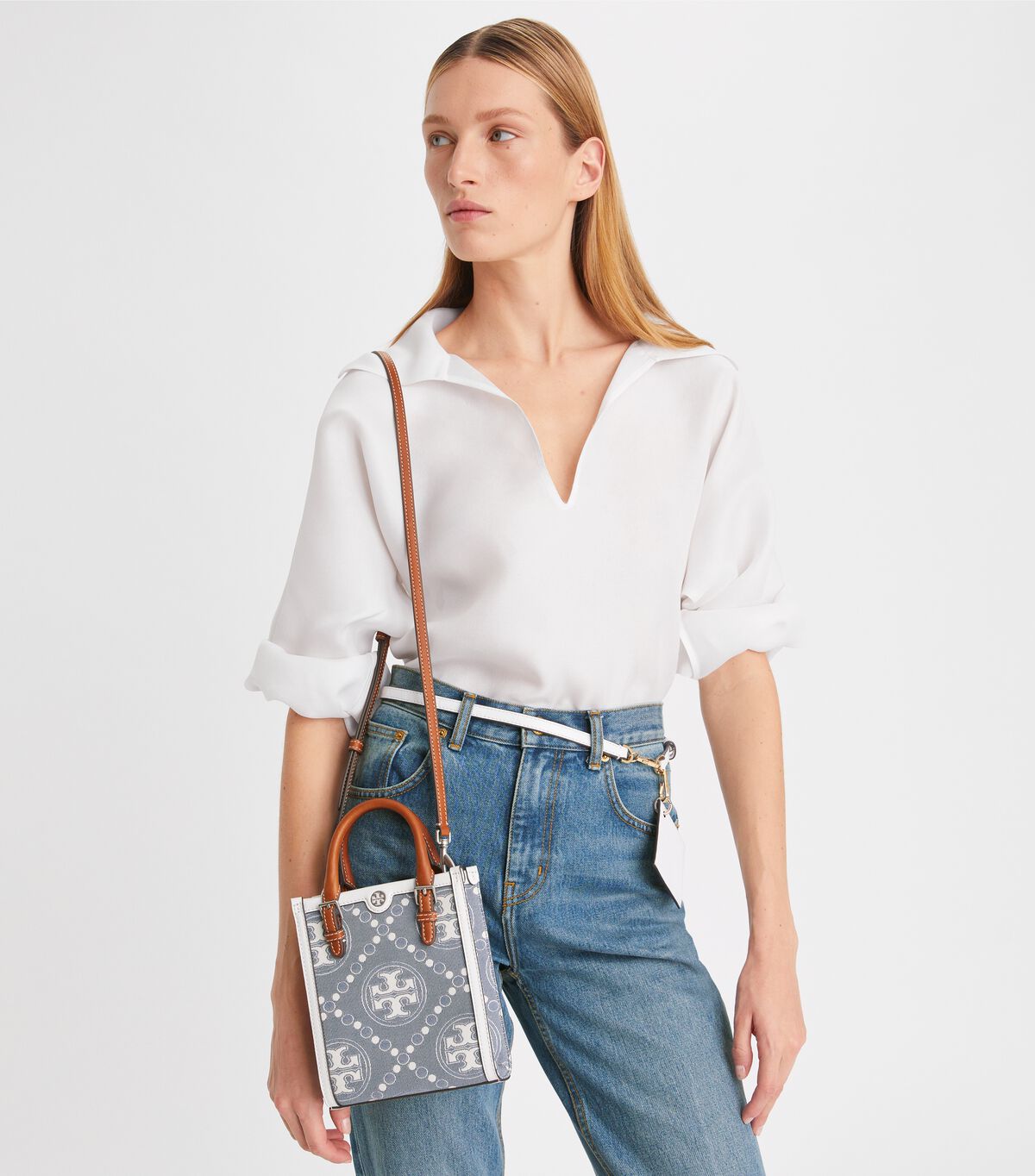 tory burch mini t monogram denim tote