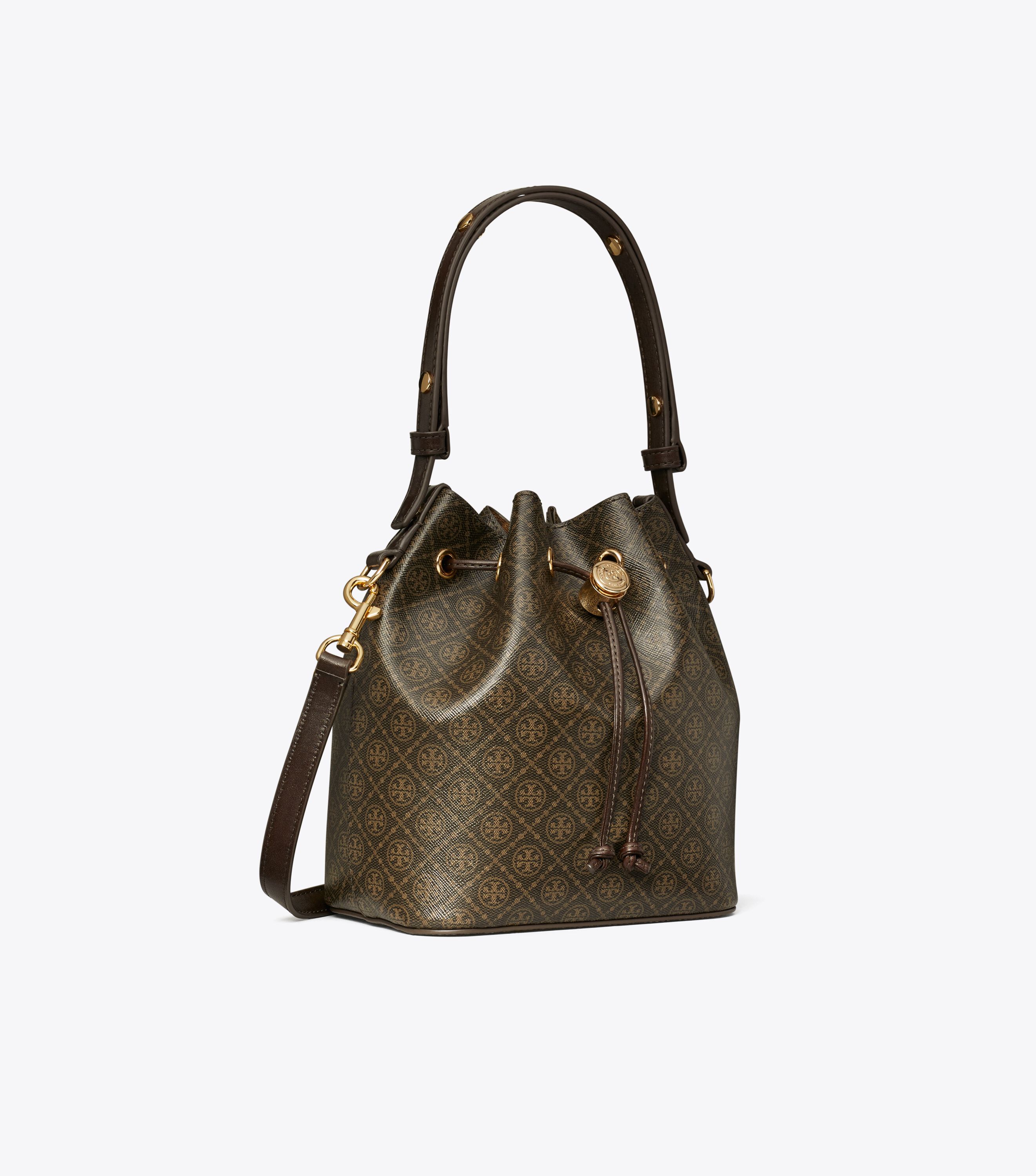 T Monogram Coated Canvas Bucket Bag, French Press | Tory