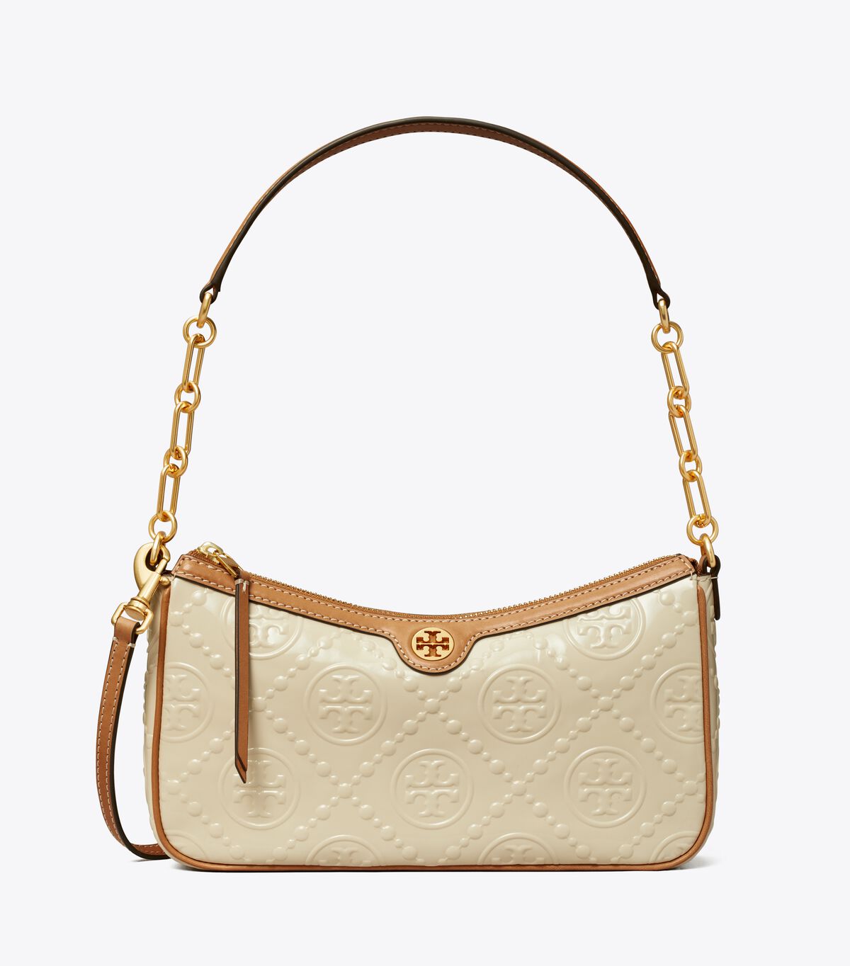 tory burch t monogram patent embossed studio bag