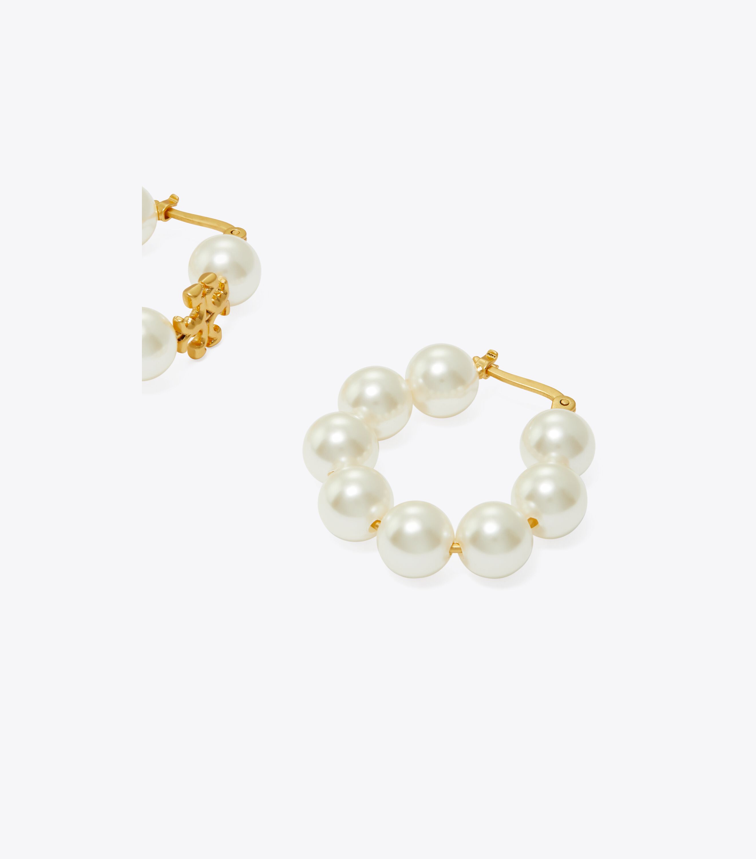 Gold pearl sales hoop earrings