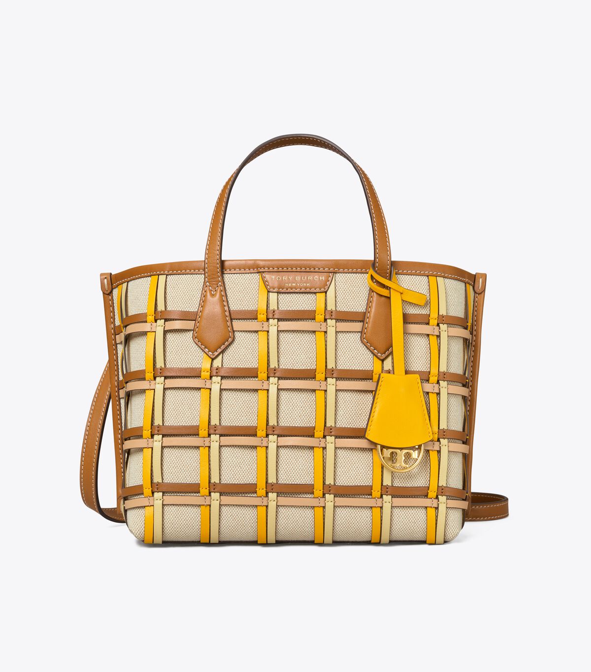 Perry Woven Cage Small Triple-Compartment Tote Bag