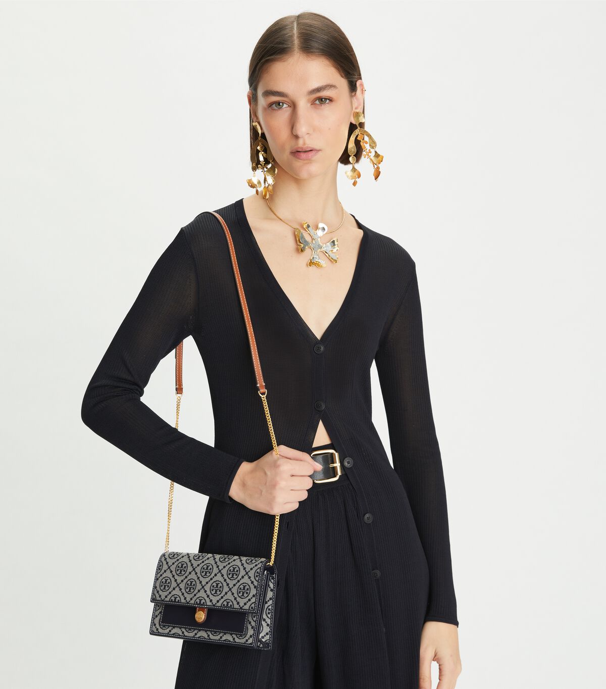 tory burch t monogram jacquard chain wallet
