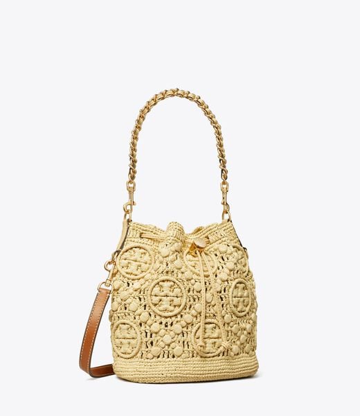 tory burch t monogram raffia bucket bag