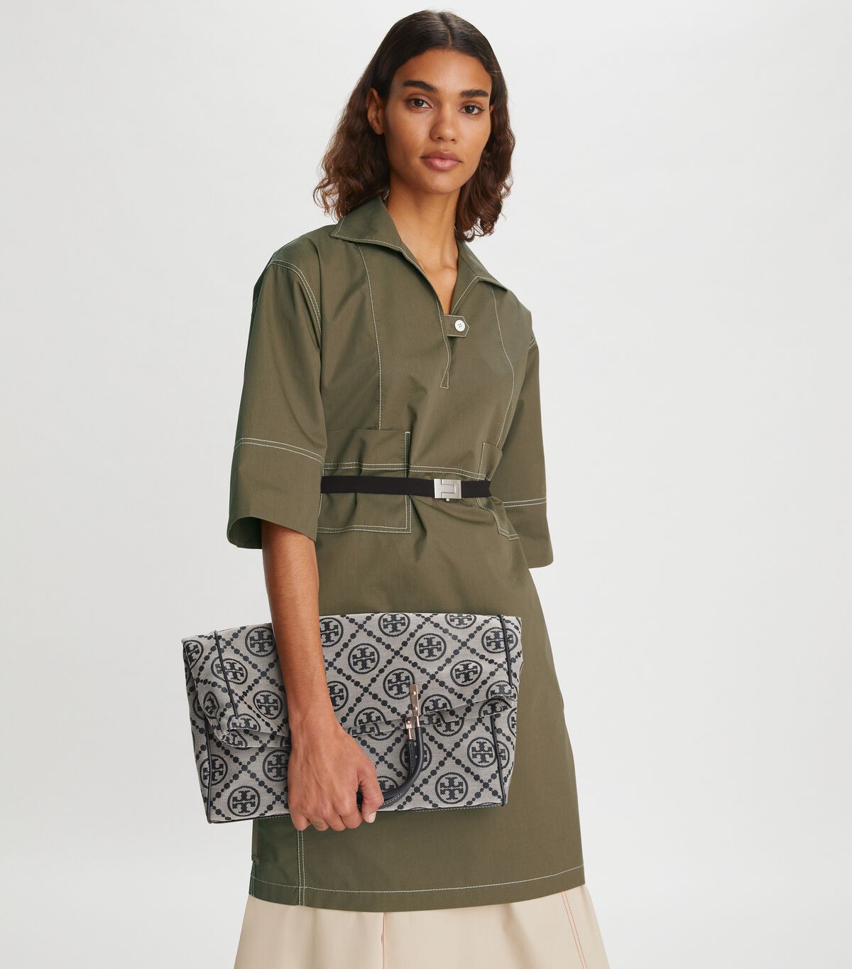 tory burch t monogram jacquard foldover tote
